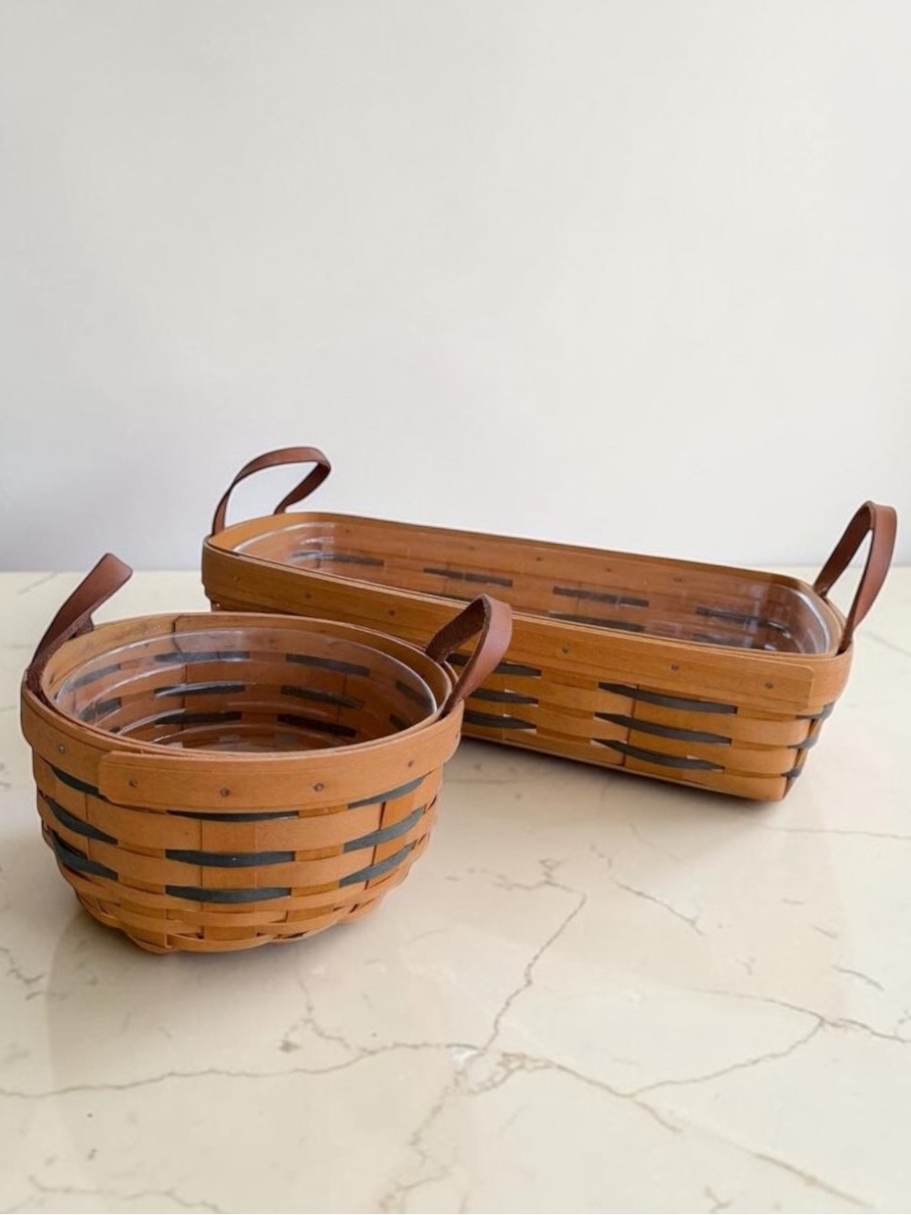 Longaberger Heartland Woven Basket Pair Signed Vintage Pantry Made in U.S.A.
